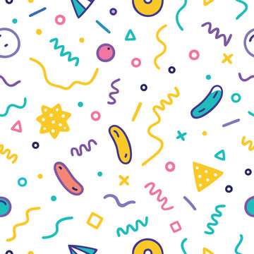 Abstract, colorful, and playful pattern of various shapes and lines