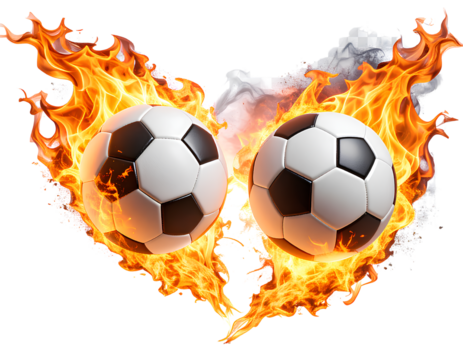 2 Flaming Soccer Balls with Sparks and Heat Glow – Isolated PNG