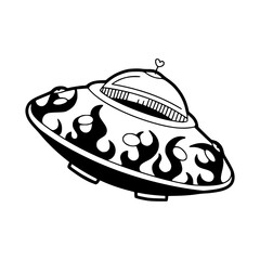 stylized alien flying saucer with fire pattern