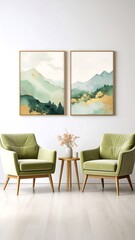 Green Mountain Art Prints with Living Room.