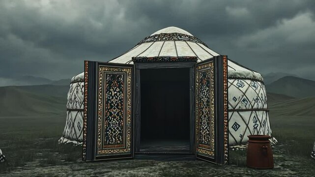 Mongolian Yurt Under a Stormy Sky