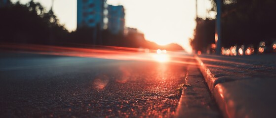 Vintage Golden Hour Street with Soft Light Leak Effect