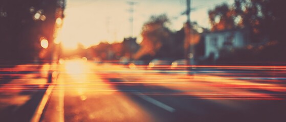 Vintage Golden Hour Street with Soft Light Leak Effect