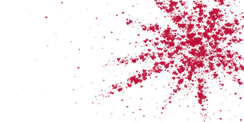 Red hearts scattered on white background.