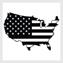 Flat design USA map in flag colors with festive elements. Ideal for July 4th web banners, posters, cards, and digital downloads.