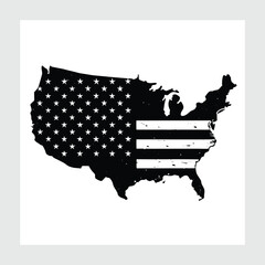 Vintage USA map vector featuring distressed American flag design. Great for retro-style Independence Day graphics and t-shirt prints.