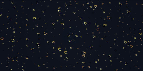 Gold hearts scattered on black background.
