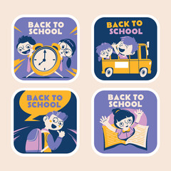 Set of Back to School Sticker Collection with Student Background