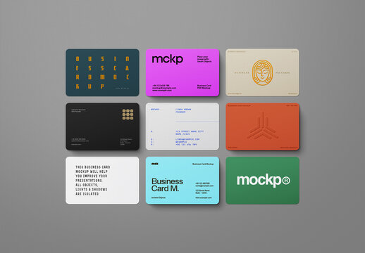 Business Card Mockup &ndash; 85x55 Rounded Corners (9 Isolated Objects)