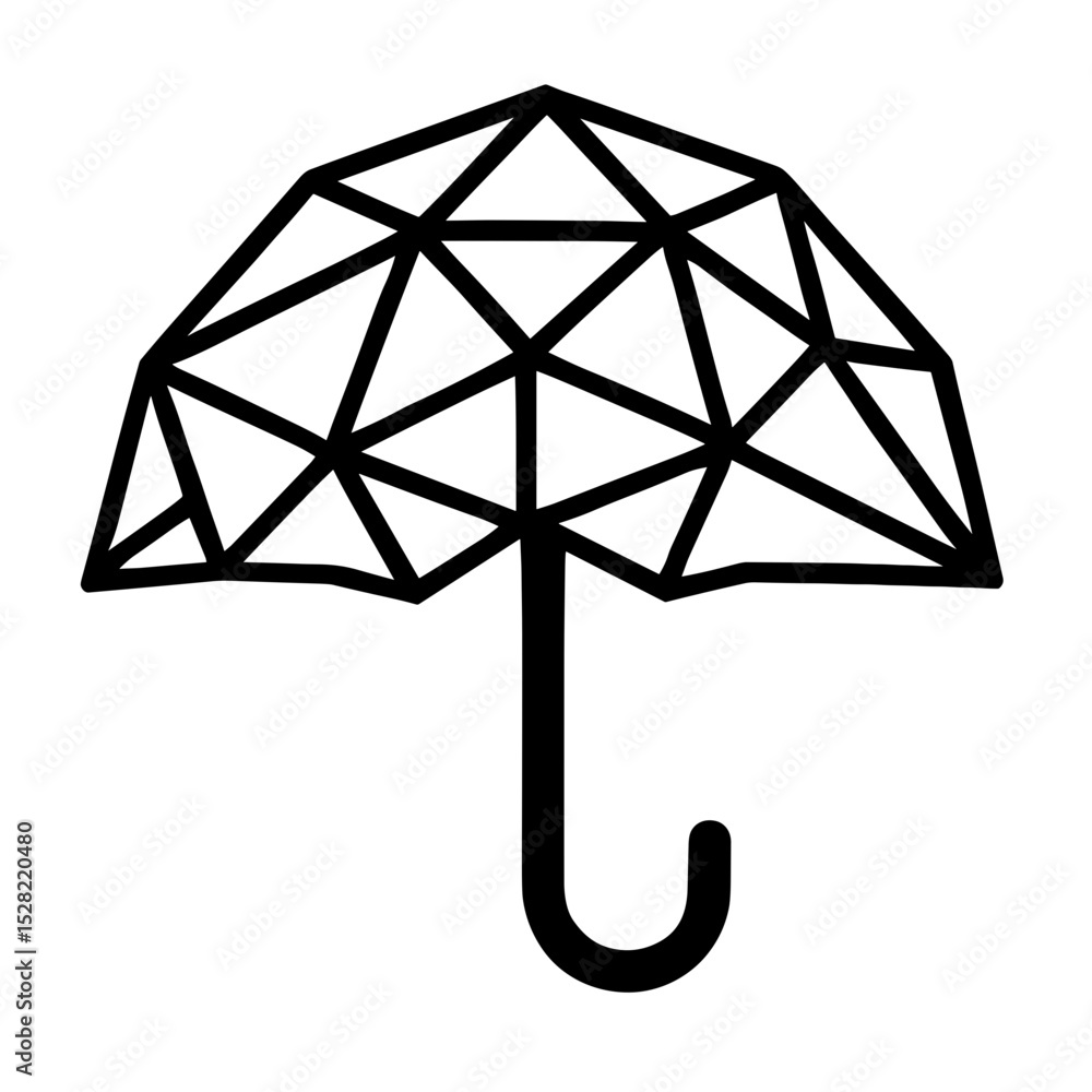 Poster a unique, minimalist umbrella design featuring a geometric pattern, showcasing a fusion of functiona
