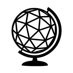 An artistic illustration of a globe showcases a simplified world map through intricate geometric design. A sleek, modern piece perfect for conveying concepts of global awareness, exploration.