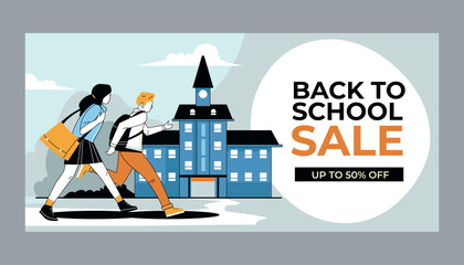 Back to School Horizontal banner Collection with Students Walking Go to School