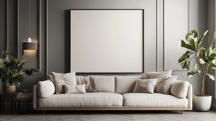 mock up poster frame in modern interior background living room Scandinavian style 3D render 3D illustration