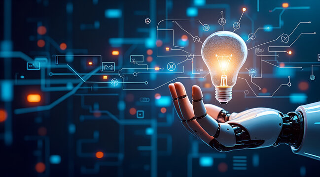 AI, Machine learning, Brain data creative in light bulb, Science and artificial intelligence technology, innovation for futuristic
