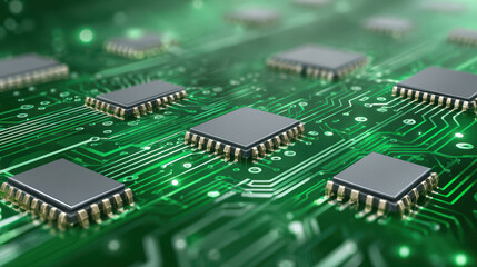 Obraz premium Digital innovation workspace circuit board concepts technology environment close-up view for enhanced productivity