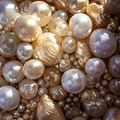 Close Up of Various Sized Pearls with Iridescent Luster