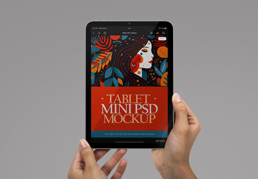 Tablet Mockup &ndash; Hand Holding Tablet Mini Portrait