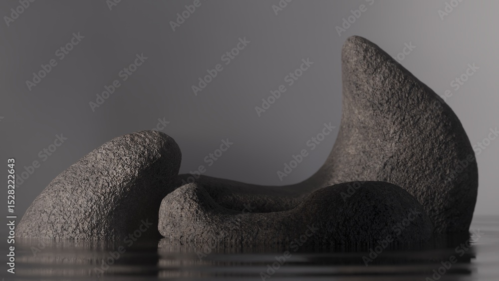 Poster abstract rocks for product display floating on reflective water
