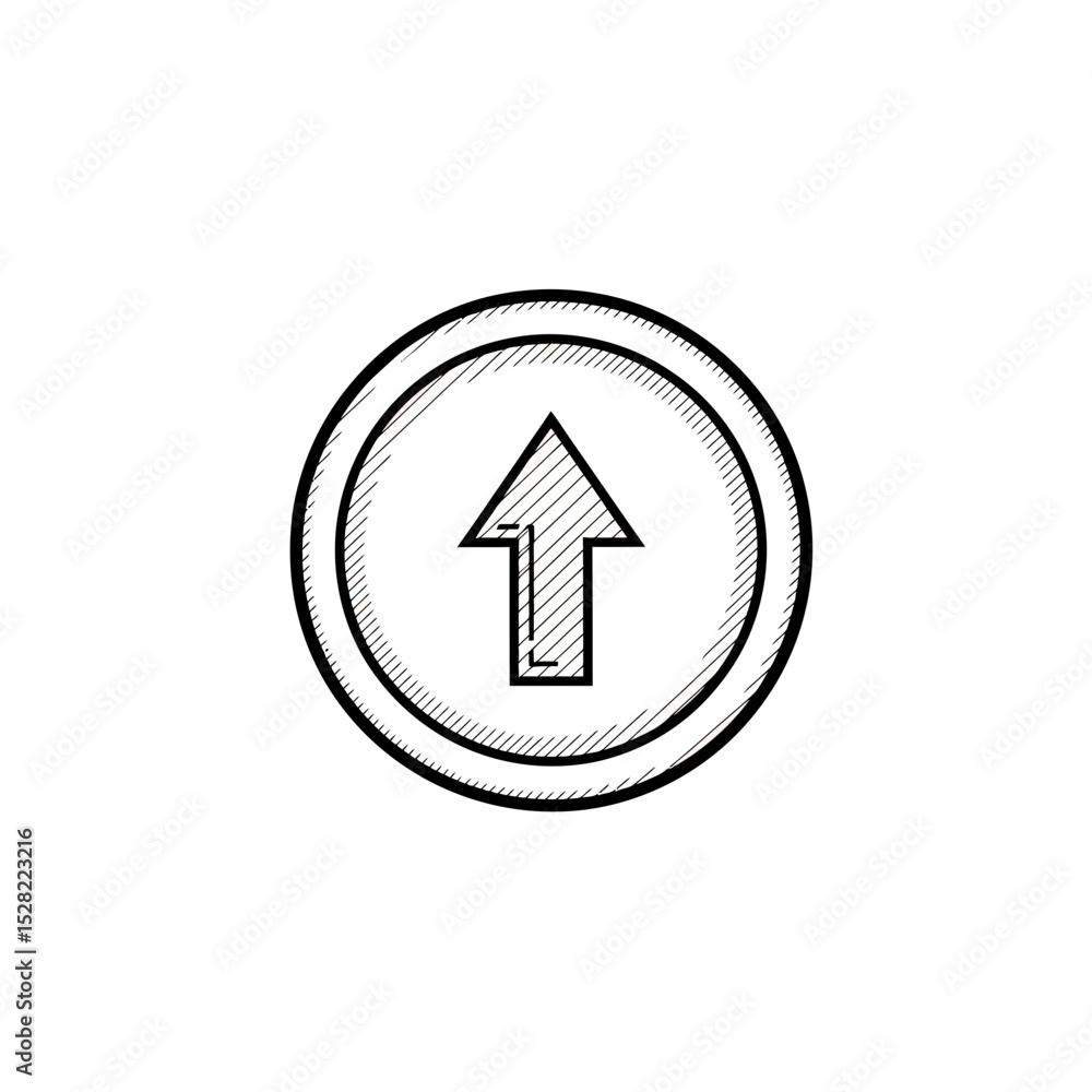 Poster hand-drawn up arrow icon inside circle, perfect for ui design and website navigation element symbol