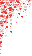 Red hearts scattered on white background.