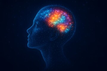 abstract digital art of a glowing human brain made of stars, symbolizing cosmic intelligence