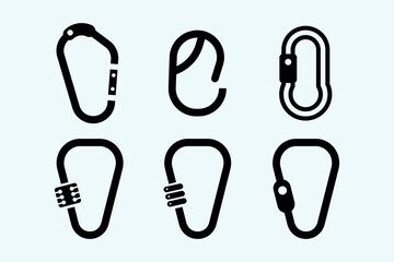 Carabiner   and climbing tool  Solid  Screw Lock icon set.