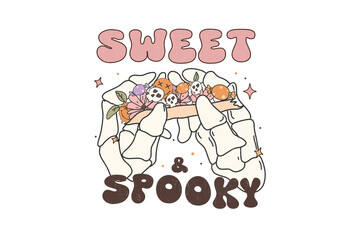 Sweet and Spooky – Ghosts Holding Pumpkin Garland Kawaii Clipart Illustration Sublimation Design
