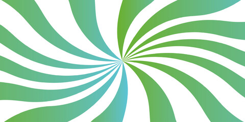 Abstract green and white sunburst background, retro vintage starburst backdrop.Sunbeam element spiral striped illustration sunray template Party invitation, carnival circus ticket ray pattern, 