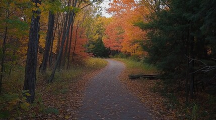 Obraz premium Autumnal path winding through a colorful forest