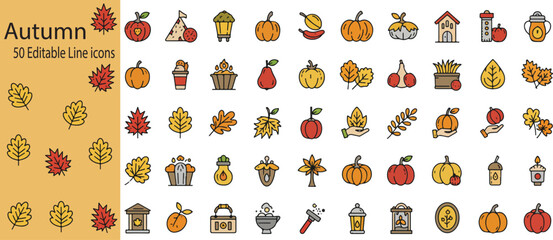 Autumn Vector Collection &ndash; Hand-Drawn Fall Foliage with Red, Orange, and Yellow Tones for Seasonal Design and Decoration