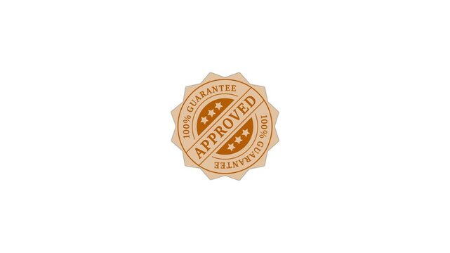 Abstract rubber stamps approved by wooden stamps animated on white background.