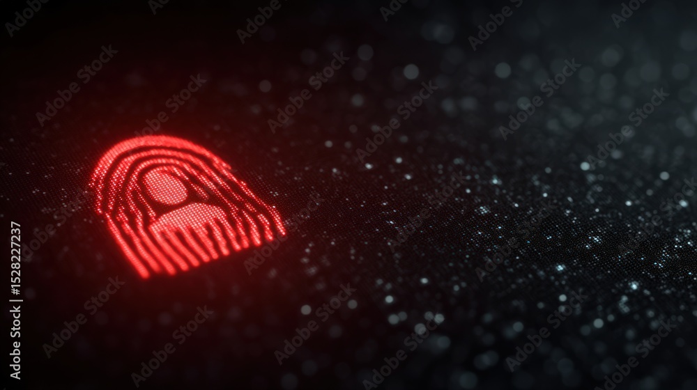 Poster digital fingerprint illustration representing security and personal identity against a blurred dark 