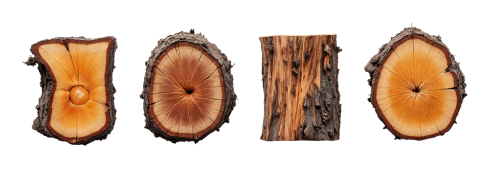 A set of four pieces of wood that have been cut down.