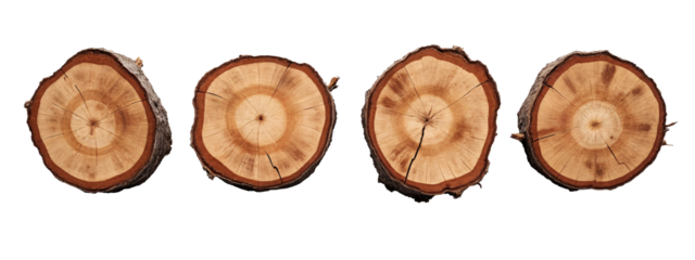 A set of four pieces of wood that have been cut in half.