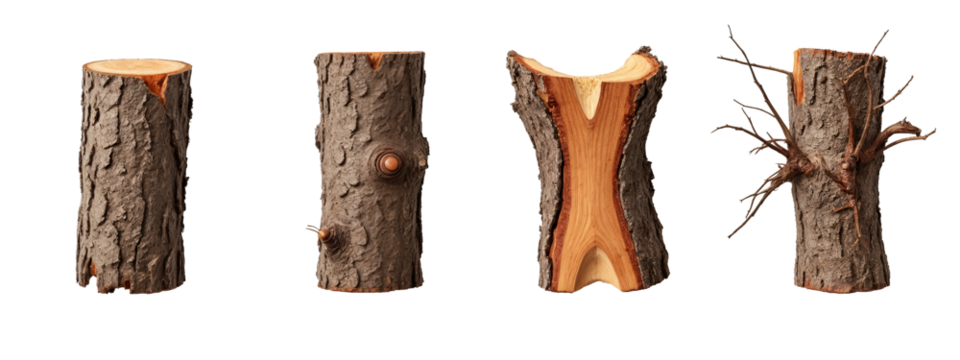 A set of four different views of a tree trunk.