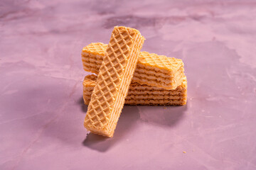Three Cream Cookies on Marble Surface