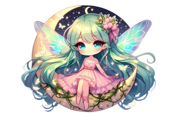 Chibi-style moon fairy sticker
