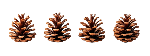 A set of four brown pine cones