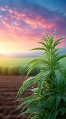 Detailed cannabis plant with serrated leaves