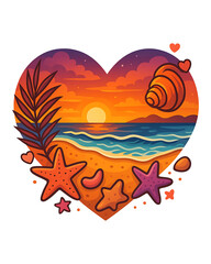 Retro Beach Heart Watercolor