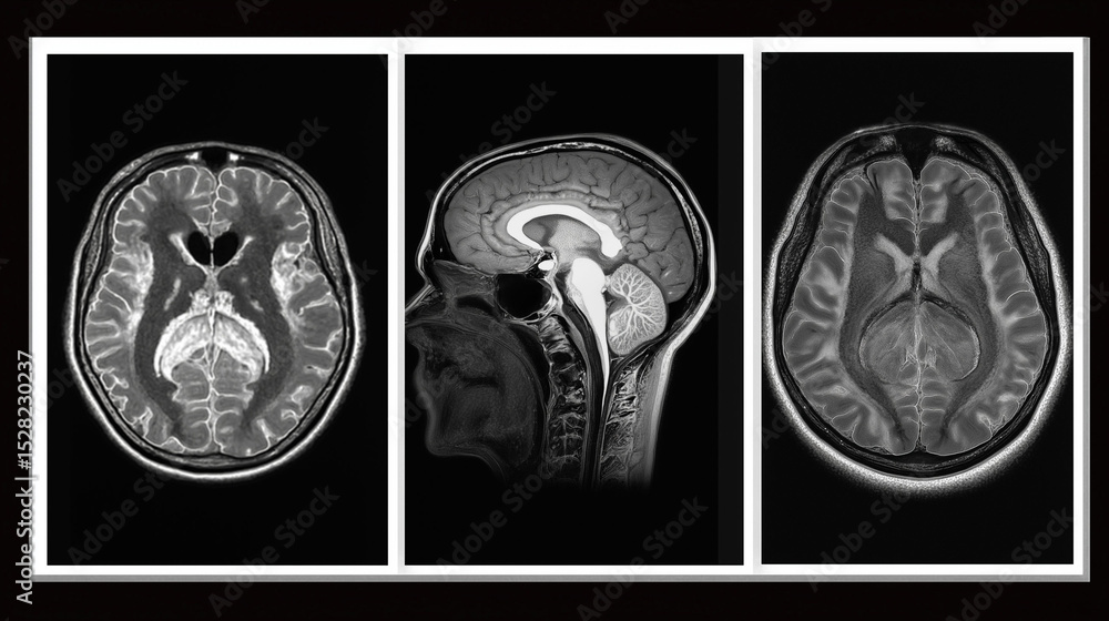 Poster hippocampus mri scan. 3-panel display of hippocampus in coronal and sagittal views.