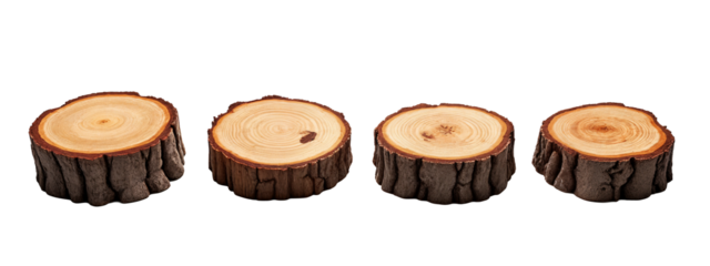 A set of four pieces of wood that have been cut in half.