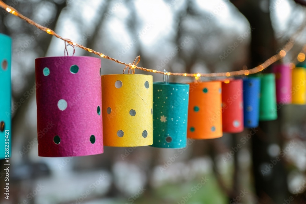 Aufkleber string of colorful paper lanterns illuminating outdoor space, adding a touch of festive charm