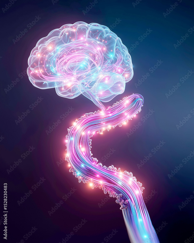 Poster gut brain axis. conceptual art depicting communication between brain and intestine.