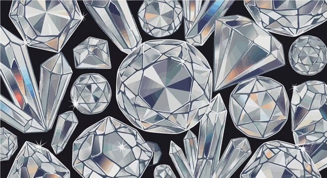 Brilliant Cut Diamonds and Gems Vector Illustration
