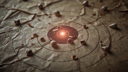 Air gun target with pellet holes and projectiles