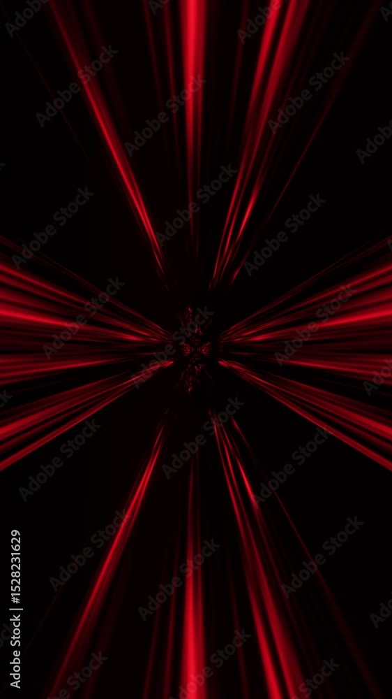 Poster light beams expanding in a kaleidoscopic tunnel. 3d animation loop
