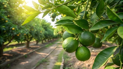 Green lemon garden close up view 