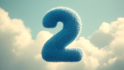 Numberr 2 SCULPTED FROM SOFT, plush fabric, floating in the midair 