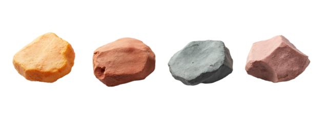 A group of four different colored rocks